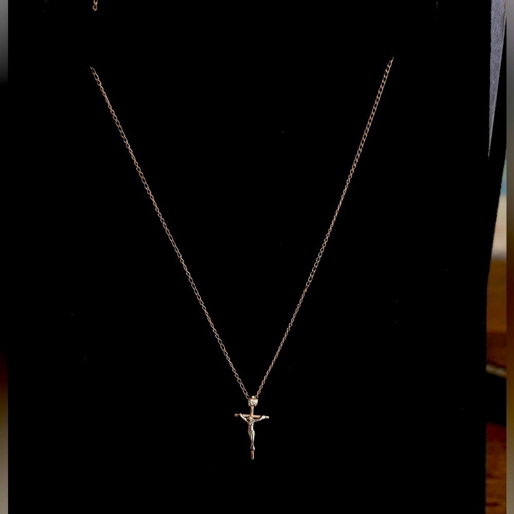 Dainty two tone cross gold filled necklace